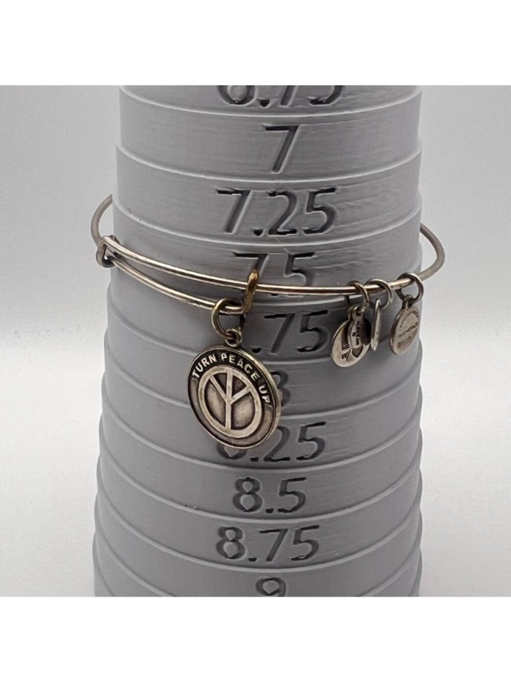Alex And Ani 2014 Turn Peace Up Silver Tone Adjustable Charm Bangle Bracelet - Picture 6 of 6